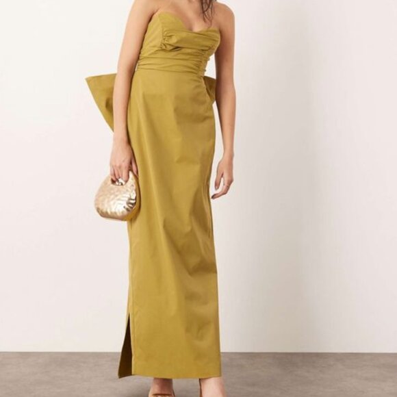 Arrange: ASOS EDITION bandeau maxi dress with large bow in green Size US 6 - Picture 1 of 5